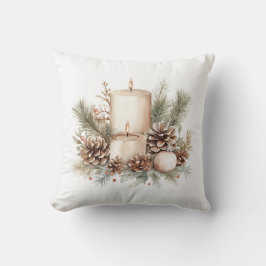 Gezellige Winter Kaars en Pine Cone Decoratief Kussen