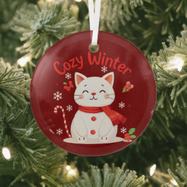 GEZELLIGE WINTER - KAT SNEEUWMAN - ROOD GLAS GLAS ORNAMENT