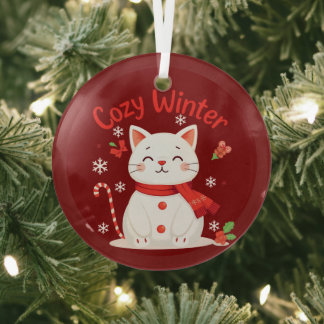 GEZELLIGE WINTER - KAT SNEEUWMAN - ROOD GLAS GLAS ORNAMENT