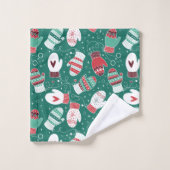 Gezellige Winter Kerst wanten Patroon in Groen Bad Handdoek (Wasdoekje)