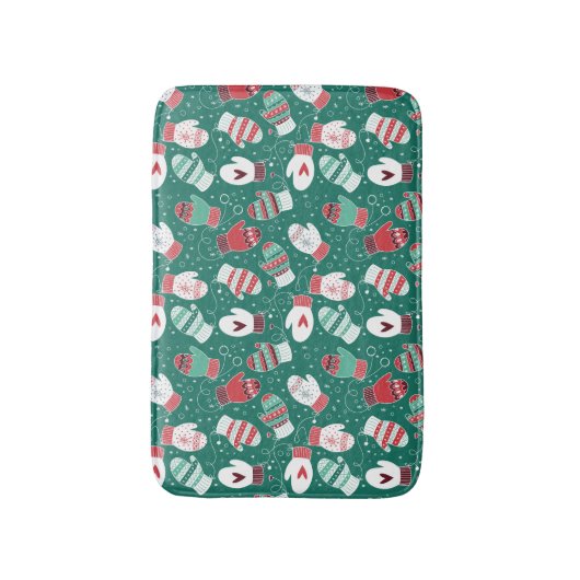 Gezellige Winter Kerst wanten Patroon in Groen Badmat (Voorkant Verticaal)