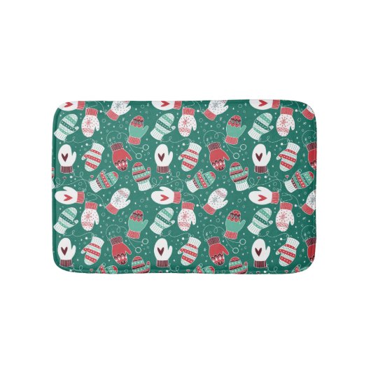Gezellige Winter Kerst wanten Patroon in Groen Badmat (Voorkant)