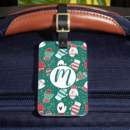 Gezellige Winter Kerst wanten Patroon in Groen Bagagelabel