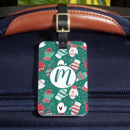 Gezellige Winter Kerst wanten Patroon in Groen Bagagelabel (Voorkant Insitu 2)