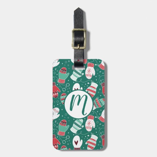 Gezellige Winter Kerst wanten Patroon in Groen Bagagelabel (Voorkant verticaal)