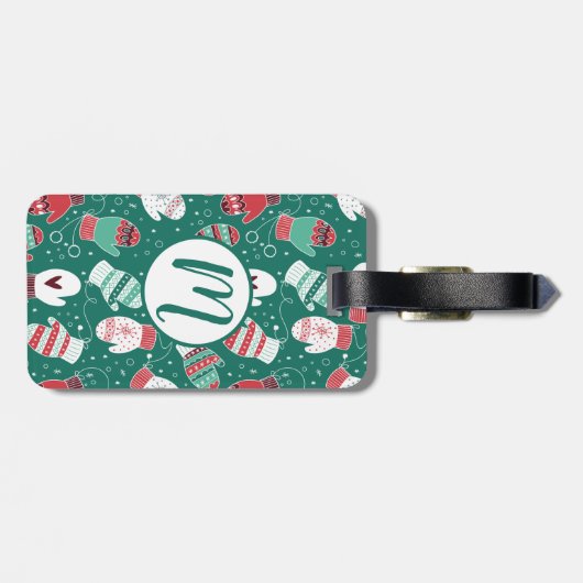 Gezellige Winter Kerst wanten Patroon in Groen Bagagelabel (Achterkant horizontaal)