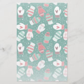 Gezellige Winter Kerst wanten Patroon in Groen Briefpapier (Voorkant)