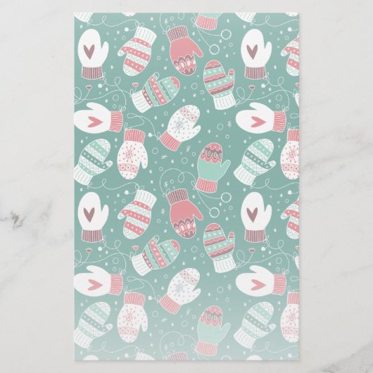 Gezellige Winter Kerst wanten Patroon in Groen Briefpapier (Voorkant)