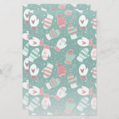 Gezellige Winter Kerst wanten Patroon in Groen Briefpapier (Voorkant / Achterkant)