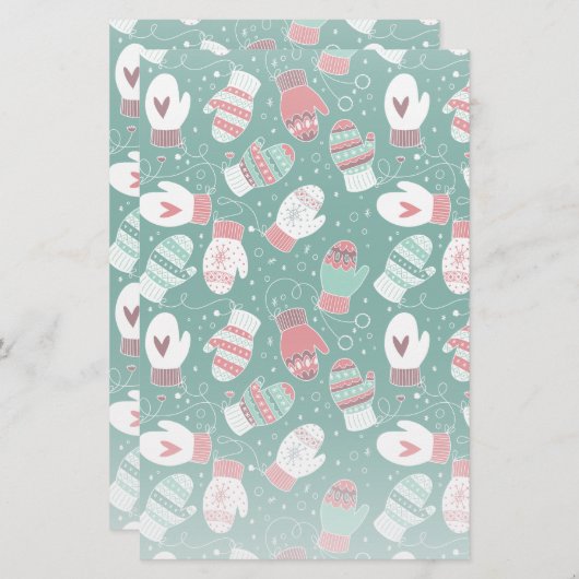 Gezellige Winter Kerst wanten Patroon in Groen Briefpapier (Voorkant / Achterkant)