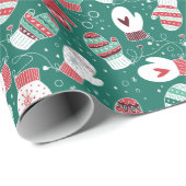 Gezellige Winter Kerst wanten Patroon in Groen Cadeaupapier (Rol Hoek)