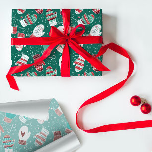 Gezellige Winter Kerst wanten Patroon in Groen Cadeaupapier