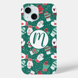 Gezellige Winter Kerst wanten Patroon in Groen iPhone 15 Case