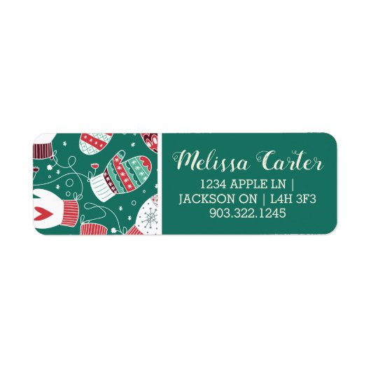 Gezellige Winter Kerst wanten Patroon in Groen Etiket (Voorkant)