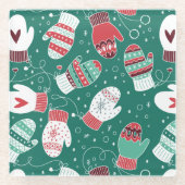 Gezellige Winter Kerst wanten Patroon in Groen Glazen Onderzetter (Voorkant)