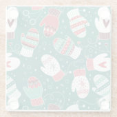 Gezellige Winter Kerst wanten Patroon in Groen Glazen Onderzetter (Achterkant)