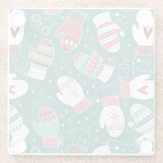 Gezellige Winter Kerst wanten Patroon in Groen Glazen Onderzetter (Achterkant)