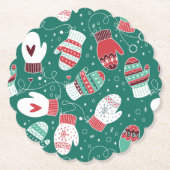 Gezellige Winter Kerst wanten Patroon in Groen Kartonnen Onderzetters (Voorkant)