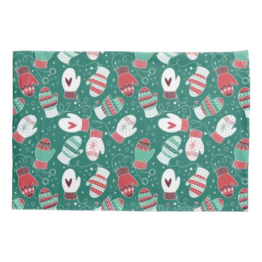 Gezellige Winter Kerst wanten Patroon in Groen Kussensloop (Achterkant)