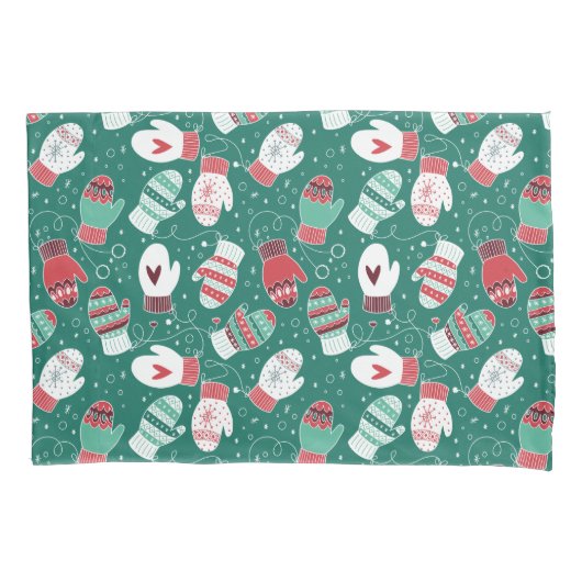 Gezellige Winter Kerst wanten Patroon in Groen Kussensloop (Voorkant)