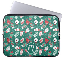 Gezellige Winter Kerst wanten Patroon in Groen Laptop Sleeve