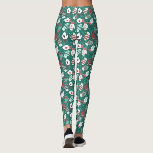 Gezellige Winter Kerst wanten Patroon in Groen Leggings (Achterkant)