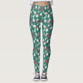 Gezellige Winter Kerst wanten Patroon in Groen Leggings (Voorkant)