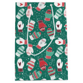 Gezellige Winter Kerst wanten Patroon in Groen Medium Cadeauzakje (Voorkant)