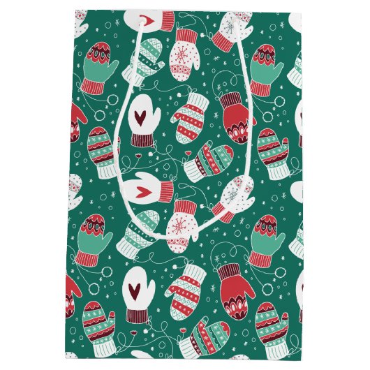 Gezellige Winter Kerst wanten Patroon in Groen Medium Cadeauzakje (Achterkant)