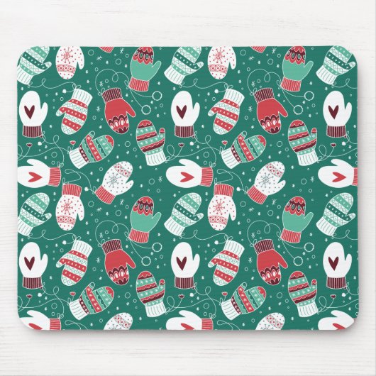 Gezellige Winter Kerst wanten Patroon in Groen Muismat (Voorkant)