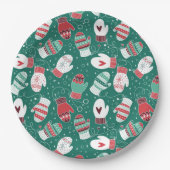 Gezellige Winter Kerst wanten Patroon in Groen Papieren Bordje (Voorkant)