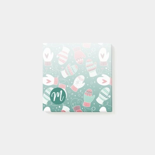 Gezellige Winter Kerst wanten Patroon in Groen Post-it® Notes (Voorkant)