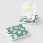 Gezellige Winter Kerst wanten Patroon in Groen Stenen Onderzetter (Zijkant)