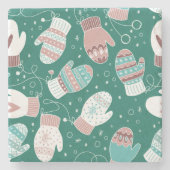 Gezellige Winter Kerst wanten Patroon in Groen Stenen Onderzetter (Voorkant)