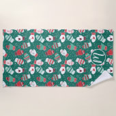 Gezellige Winter Kerst wanten Patroon in Groen Strandlaken (Voorkant)