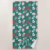 Gezellige Winter Kerst wanten Patroon in Groen Strandlaken (Voorkant)
