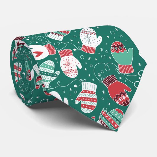 Gezellige Winter Kerst wanten Patroon in Groen Stropdas (Opgerold)
