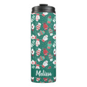 Gezellige Winter Kerst wanten Patroon in Groen Thermosbeker (Voorkant)