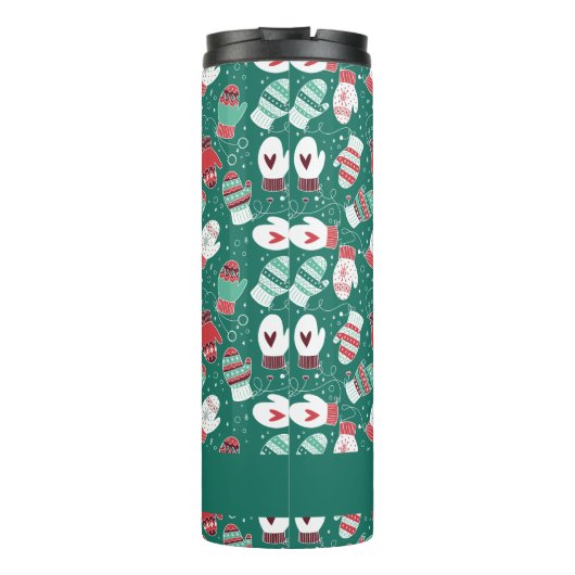 Gezellige Winter Kerst wanten Patroon in Groen Thermosbeker (Achterkant)