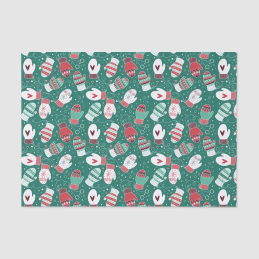 Gezellige Winter Kerst wanten Patroon in Groen Tissuepapier (Voorkant)