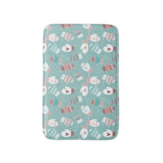 Gezellige Winter Kerst wanten Patroon in Mint Badmat (Voorkant Verticaal)