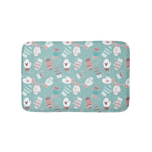Gezellige Winter Kerst wanten Patroon in Mint Badmat (Voorkant)