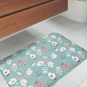 Gezellige Winter Kerst wanten Patroon in Mint Badmat