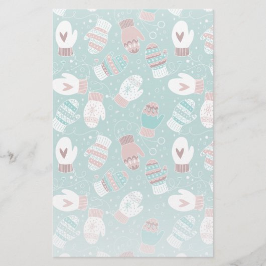 Gezellige Winter Kerst wanten Patroon in Mint Briefpapier (Voorkant)