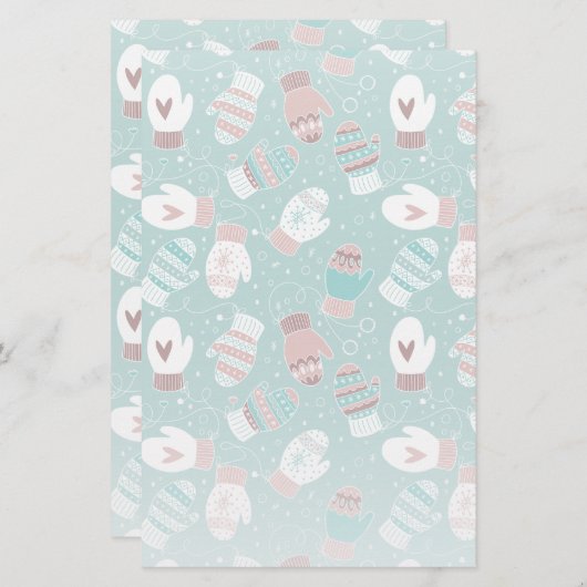 Gezellige Winter Kerst wanten Patroon in Mint Briefpapier (Voorkant / Achterkant)