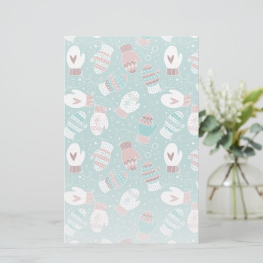 Gezellige Winter Kerst wanten Patroon in Mint Briefpapier (Staand voorkant)