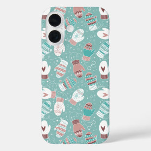 Gezellige Winter Kerst wanten Patroon in Mint iPhone 16 Hoesje