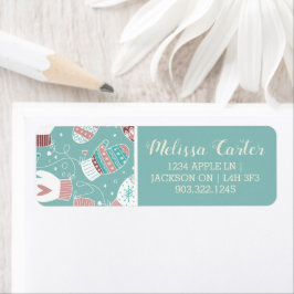 Gezellige Winter Kerst wanten Patroon in Mint Etiket
