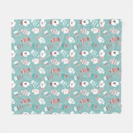 Gezellige Winter Kerst wanten Patroon in Mint Fleece Deken (Voorkant (Horizontaal))