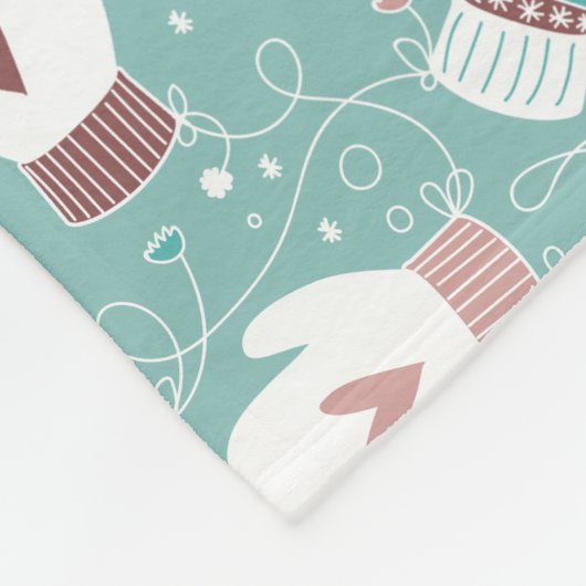 Gezellige Winter Kerst wanten Patroon in Mint Fleece Deken (Hoek)